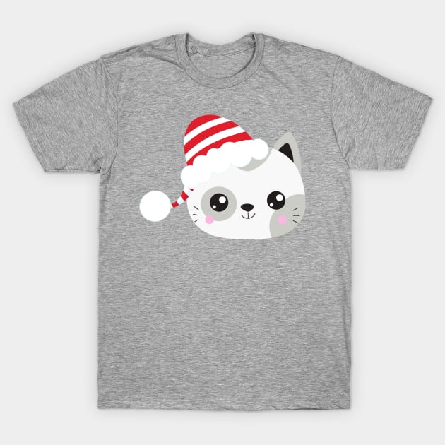 Christmas Cat, Cute Cat, Cat With Hat, Santa Hat T-Shirt by Jelena Dunčević